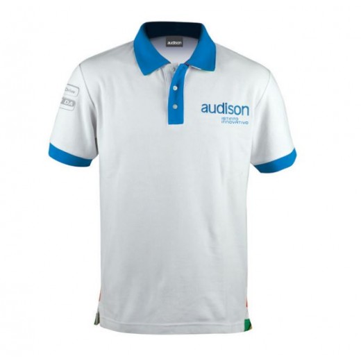 Поло тениска Audison White Polo Shirt M.1 - Short Sleeve
