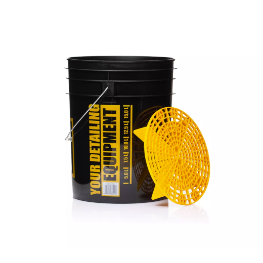 Детайлираща кофа с решетка Work Stuff Detailing Bucket Black Rinse + Separator Yellow