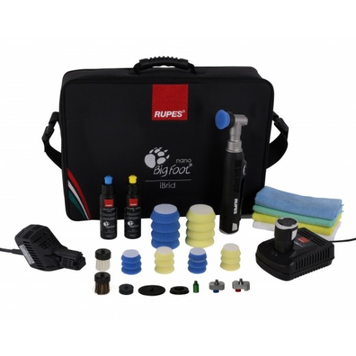 RUPES iBrid BigFoot nano, Short Neck Deluxe Kit - nano полирачка с къс врат, пълен комплект с чанта и принадлежности